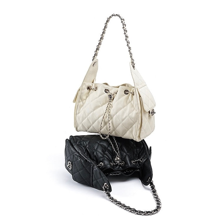 Women's Genuine Leather Quilted Bucket Shoulder Crossbody Bag