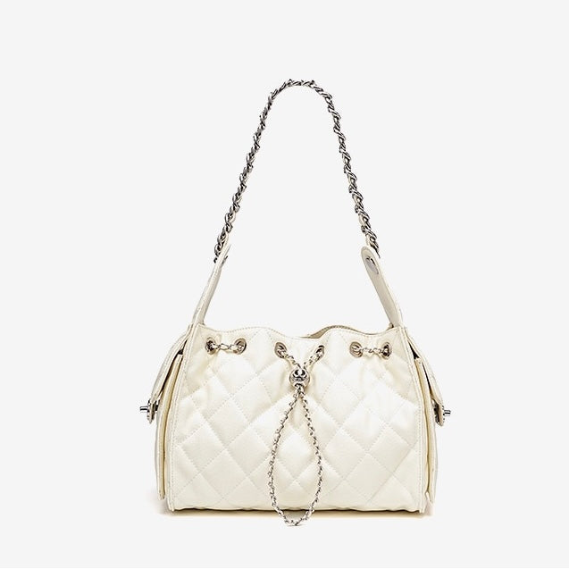 Women's Genuine Leather Quilted Bucket Shoulder Crossbody Bag