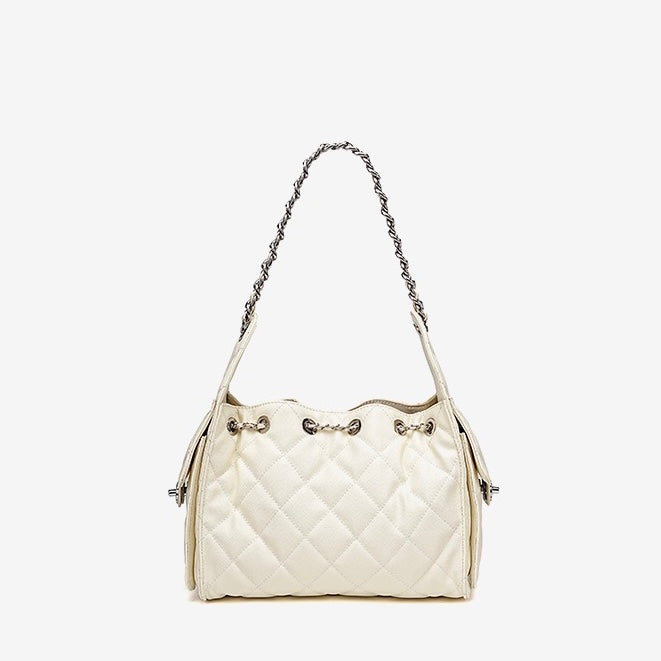 Women's Genuine Leather Quilted Bucket Shoulder Crossbody Bag