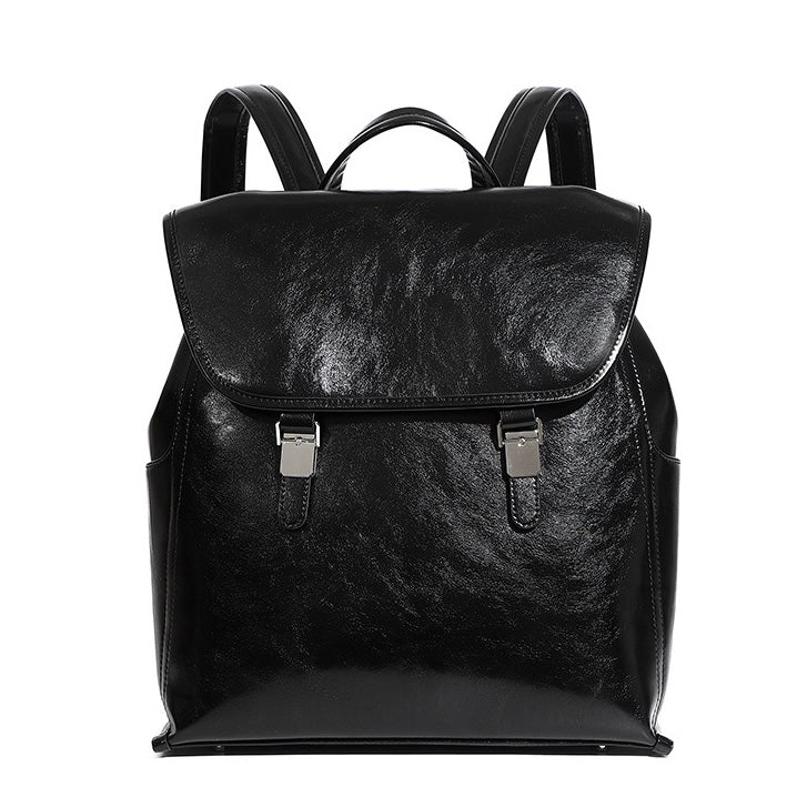 Unisex Genuine Leather Flap Backpack with Laptop Compartment