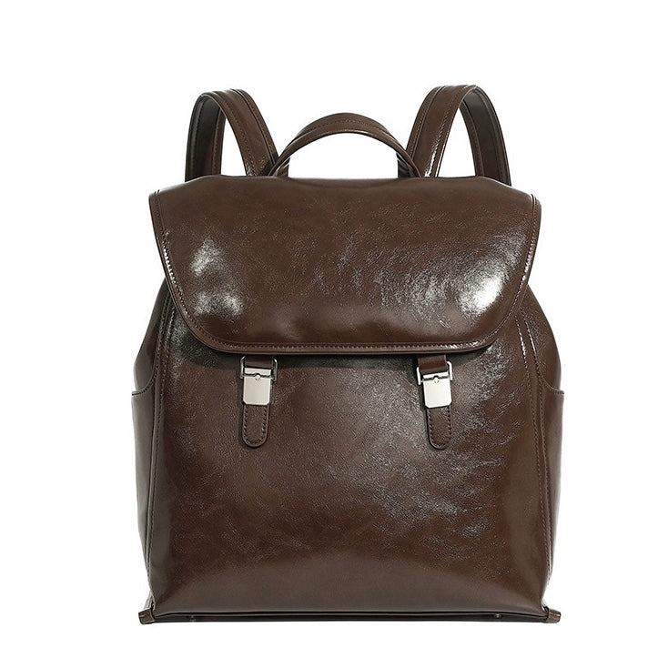 Unisex Genuine Leather Flap Backpack with Laptop Compartment