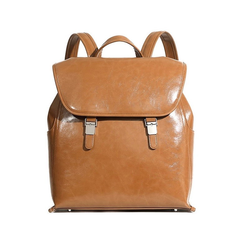 Unisex Genuine Leather Flap Backpack with Laptop Compartment
