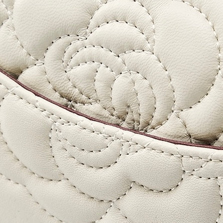 Women's Genuine Sheepskin Quilted Camellia Chain Crossbody Bag with Lock Closure