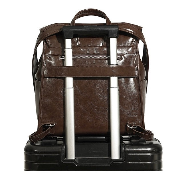 Unisex Genuine Leather Flap Backpack with Laptop Compartment