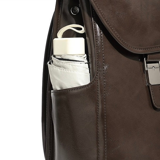 Unisex Genuine Leather Flap Backpack with Laptop Compartment