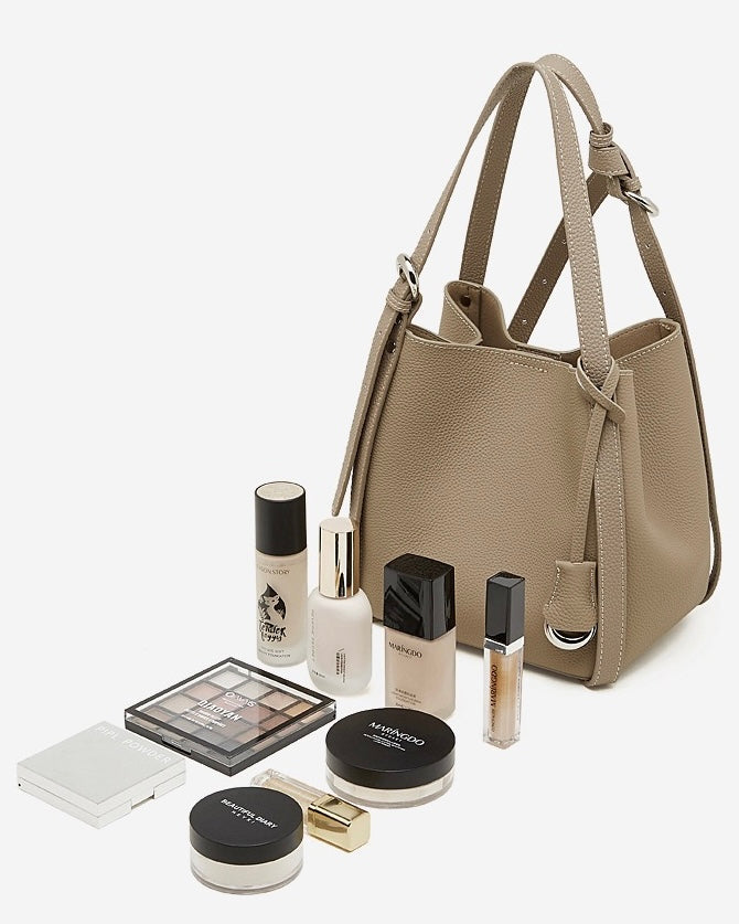 Women's Textured Cowhide Bucket Bag with Removable Pouch