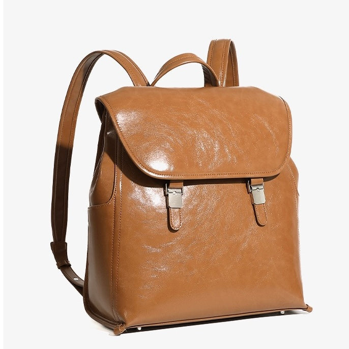 Unisex Genuine Leather Flap Backpack with Laptop Compartment
