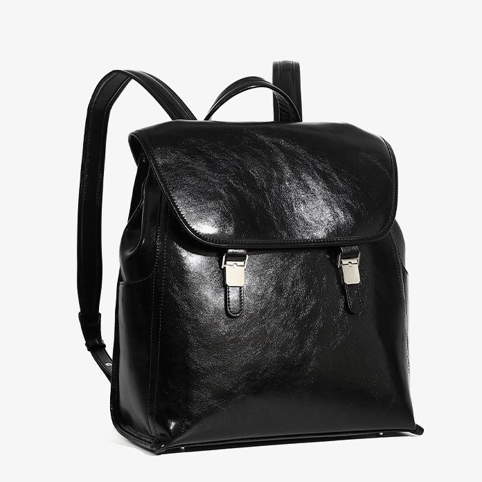 Unisex Genuine Leather Flap Backpack with Laptop Compartment