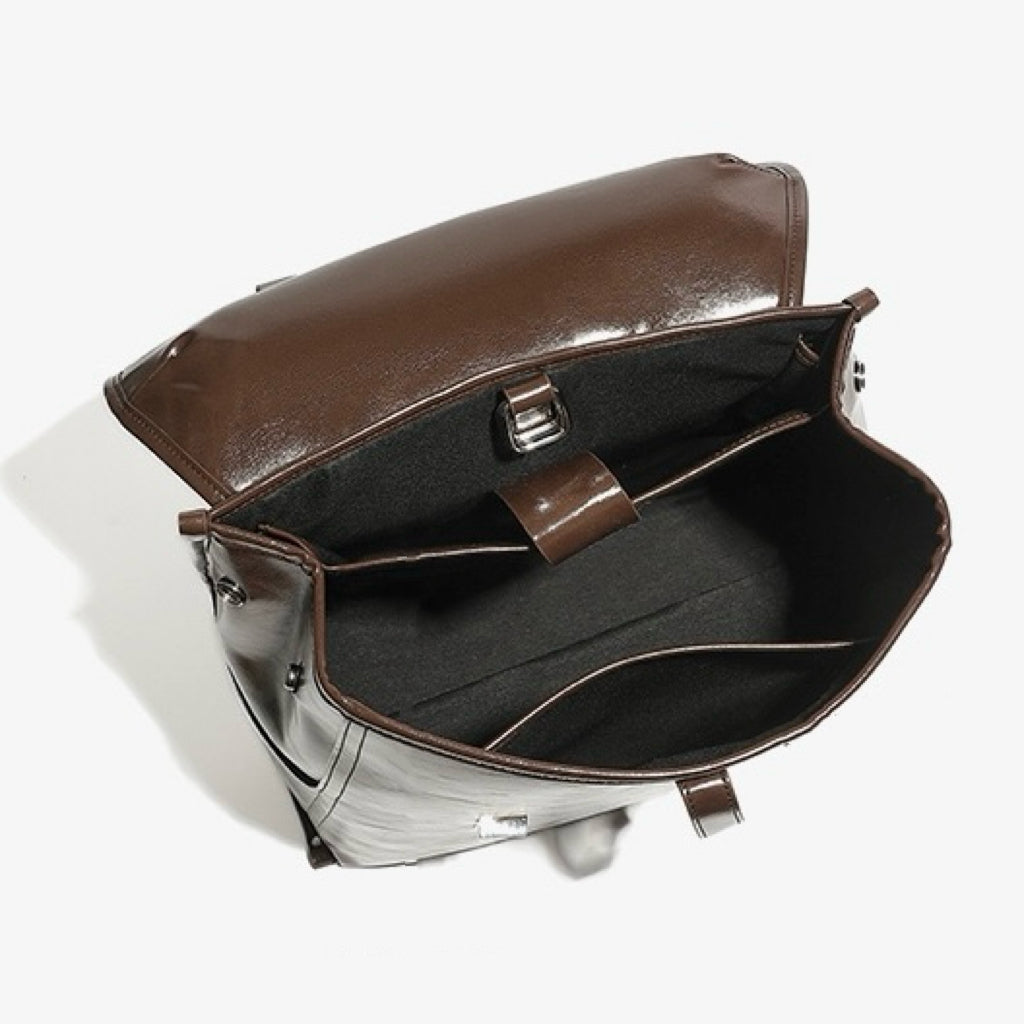 Unisex Genuine Leather Flap Backpack with Laptop Compartment