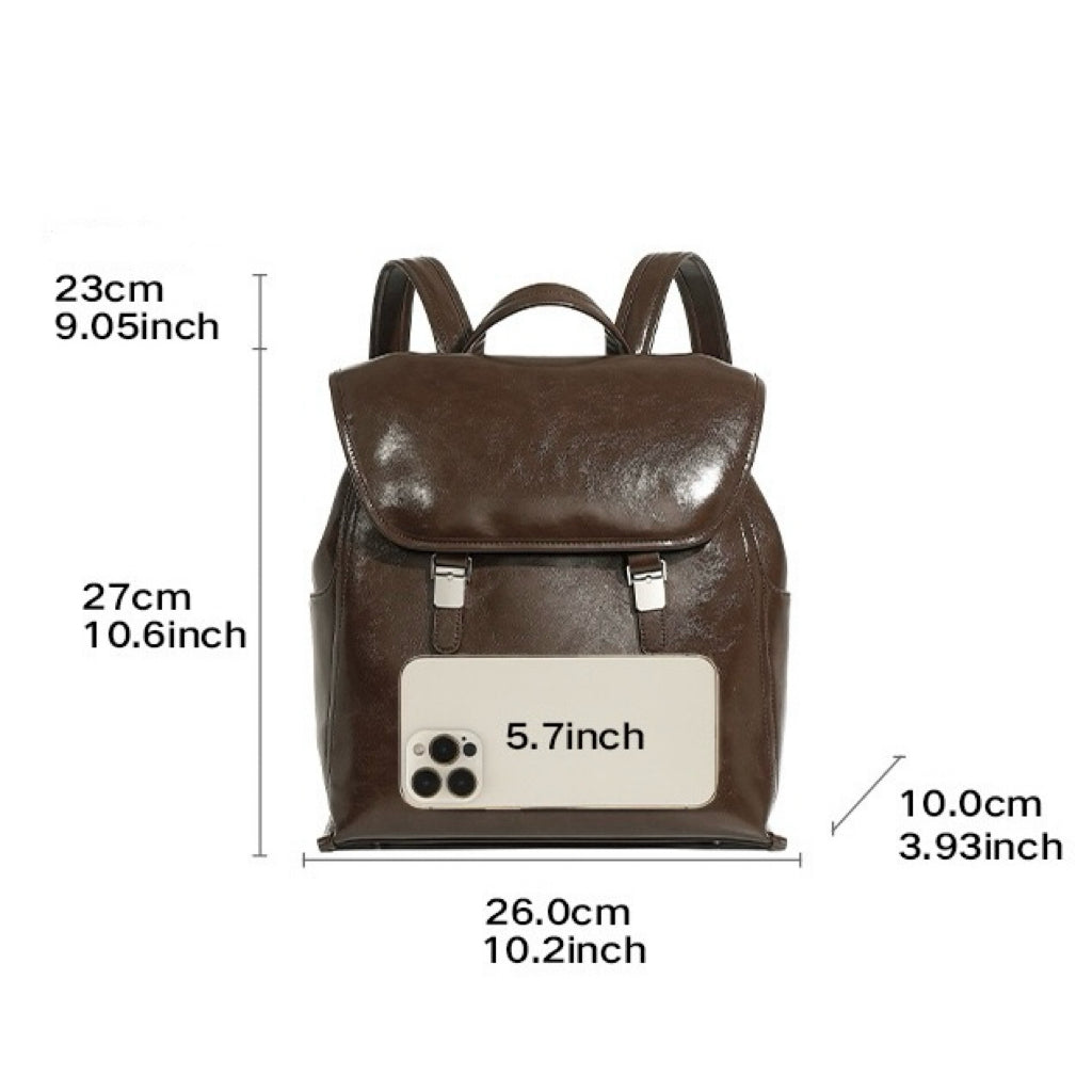 Unisex Genuine Leather Flap Backpack with Laptop Compartment