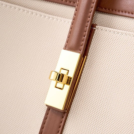 Women's Genuine Leather Two Tone Lock Tote Bag