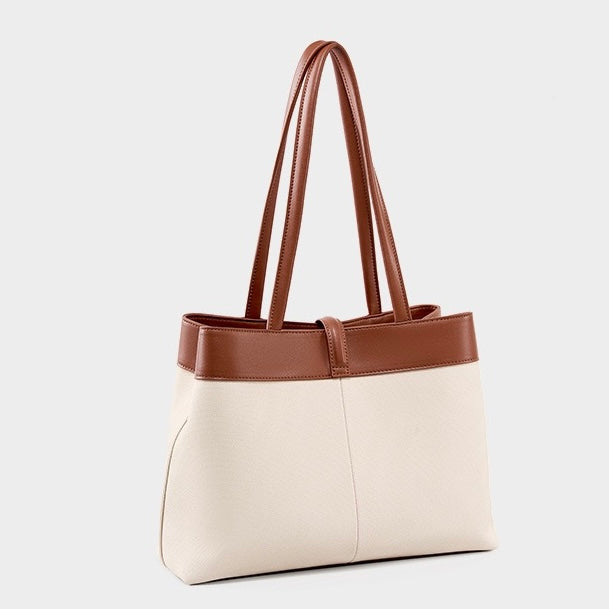 Women's Genuine Leather Two Tone Lock Tote Bag