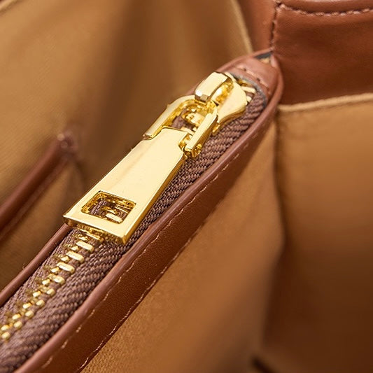 Women's Genuine Leather Two Tone Lock Tote Bag
