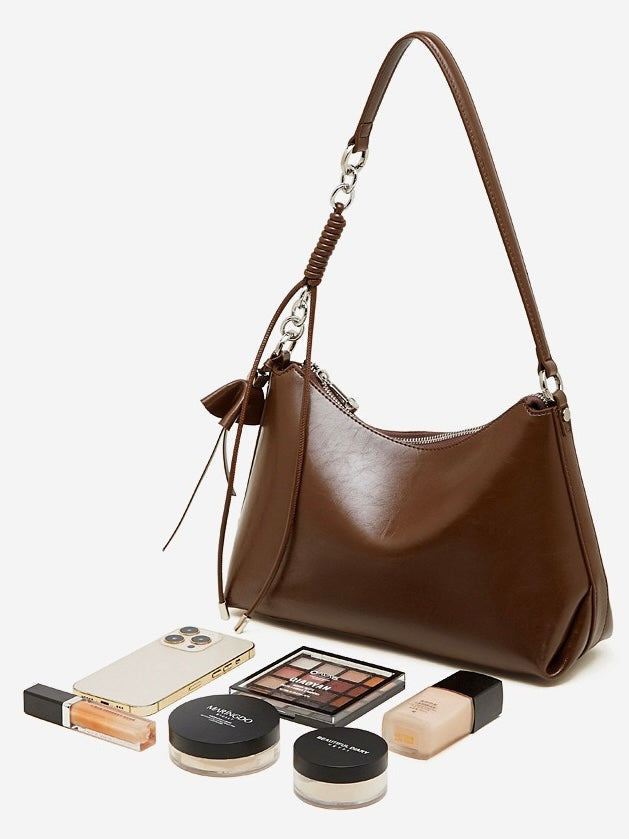 Women's Cowhide Hobo Bag with Knotted Strap Detail