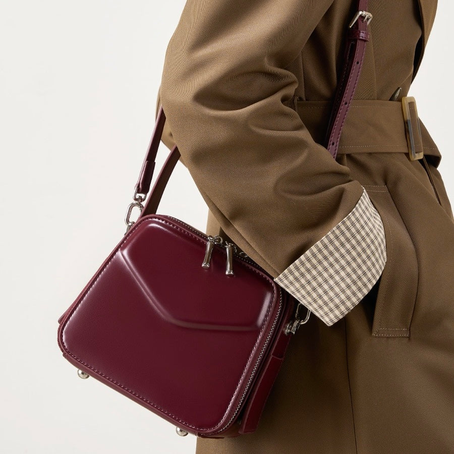Women's Genuine Leather Trapezoid Top Handle Shoulder Bag