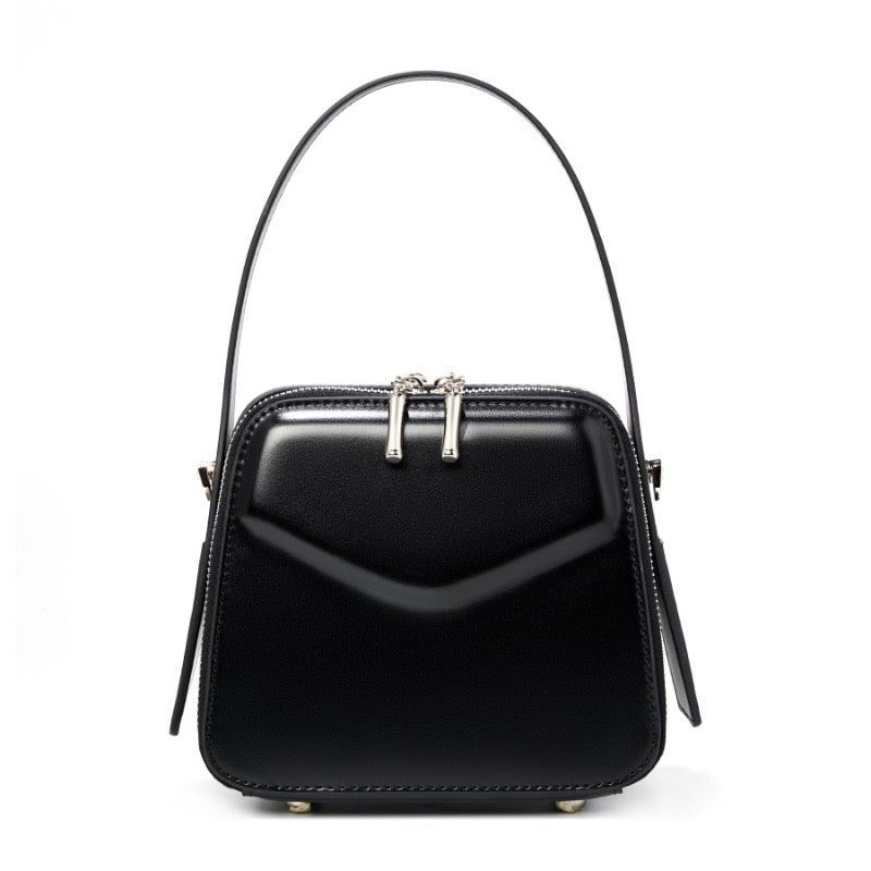 Women's Genuine Leather Trapezoid Top Handle Shoulder Bag