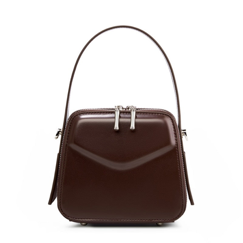Women's Genuine Leather Trapezoid Top Handle Shoulder Bag