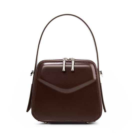 Women's Genuine Leather Trapezoid Top Handle Shoulder Bag