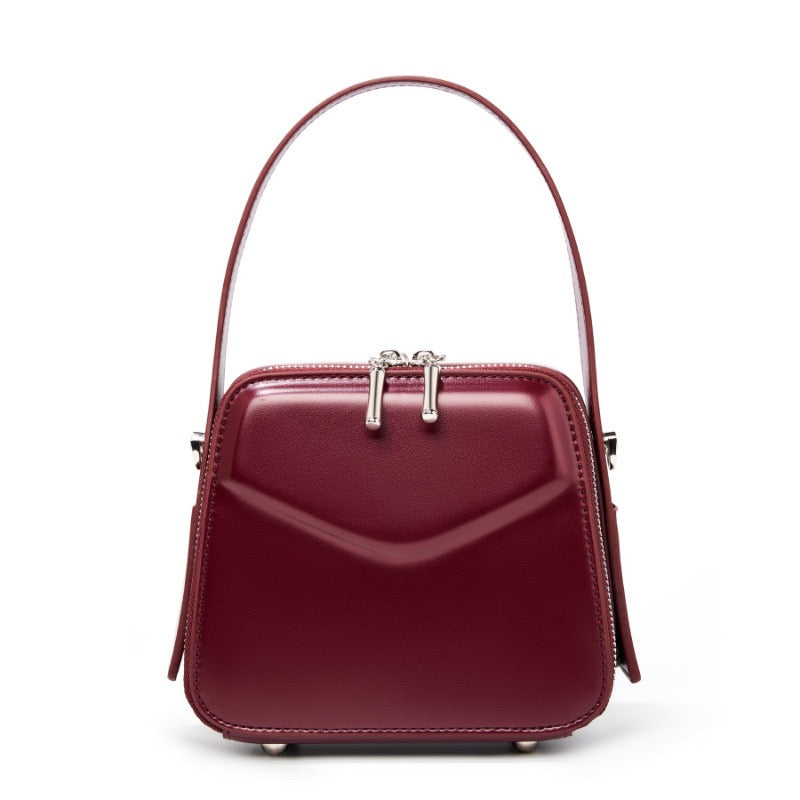 Women's Genuine Leather Trapezoid Top Handle Shoulder Bag