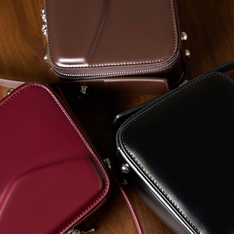 Women's Genuine Leather Trapezoid Top Handle Shoulder Bag