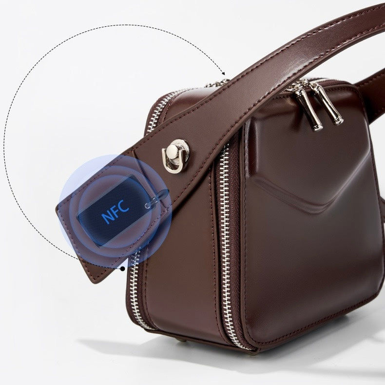 Women's Genuine Leather Trapezoid Top Handle Shoulder Bag