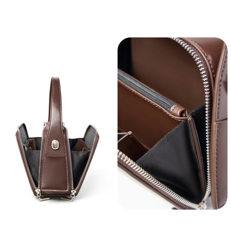Women's Genuine Leather Trapezoid Top Handle Shoulder Bag
