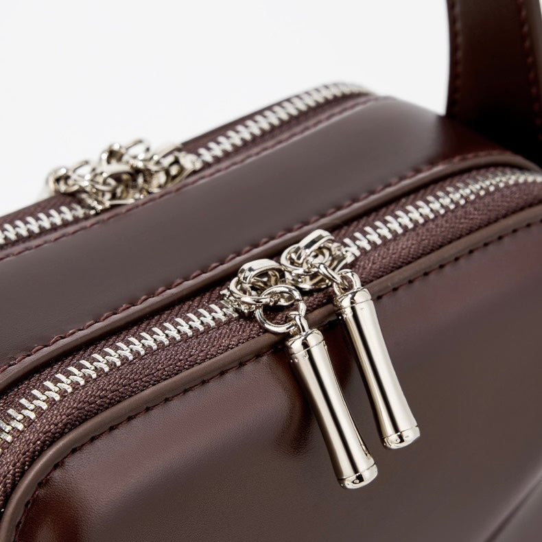 Women's Genuine Leather Trapezoid Top Handle Shoulder Bag