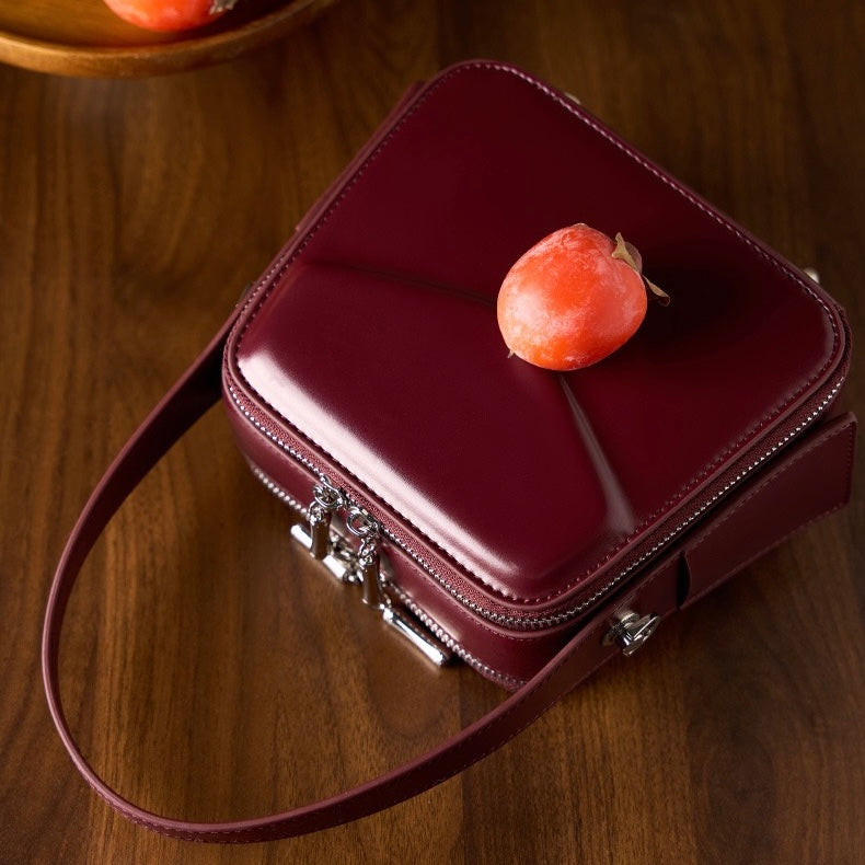 Women's Genuine Leather Trapezoid Top Handle Shoulder Bag