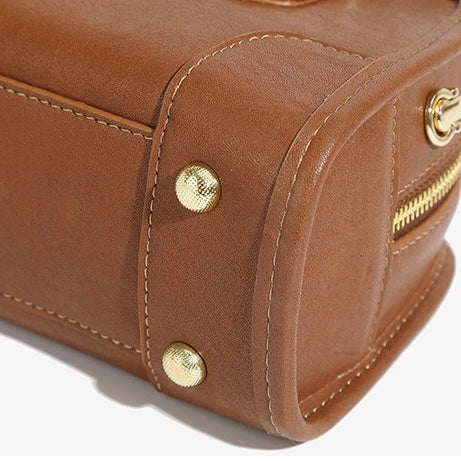 Women's Genuine Leather Boston Handbag with Dachshund Pendant
