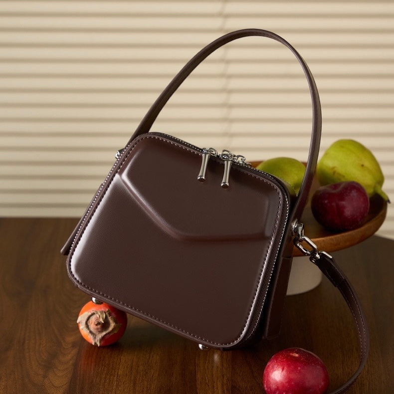 Women's Genuine Leather Trapezoid Top Handle Shoulder Bag