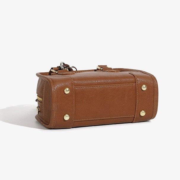 Women's Genuine Leather Boston Handbag with Dachshund Pendant