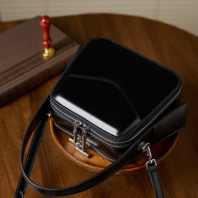 Women's Genuine Leather Trapezoid Top Handle Shoulder Bag