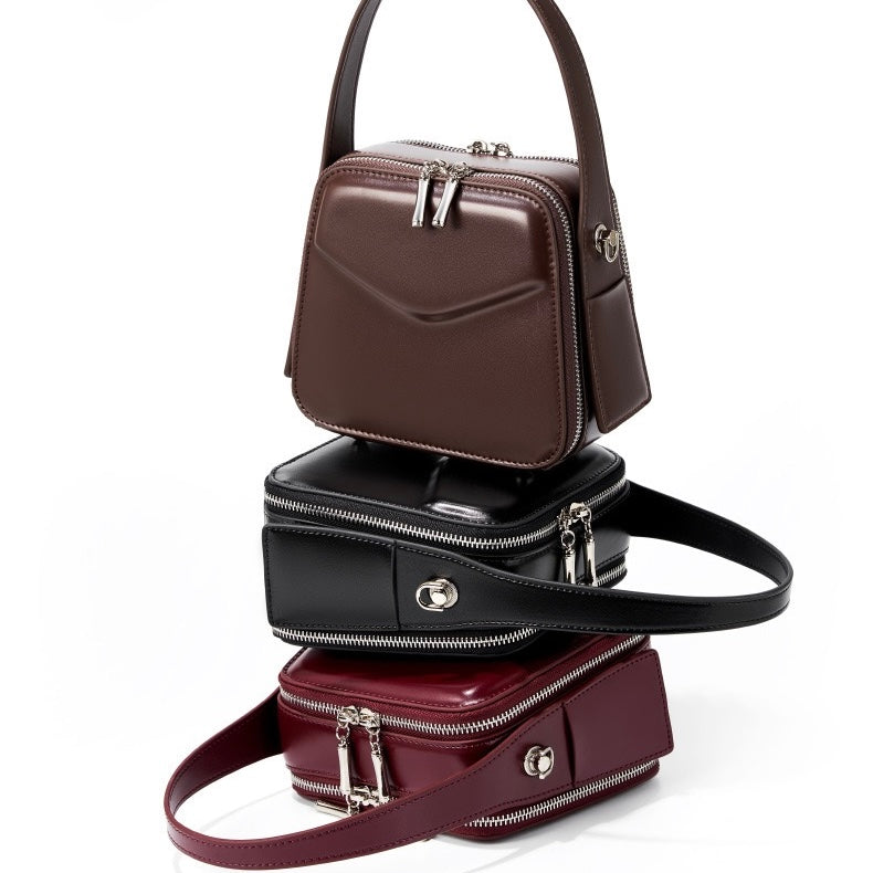 Women's Genuine Leather Trapezoid Top Handle Shoulder Bag