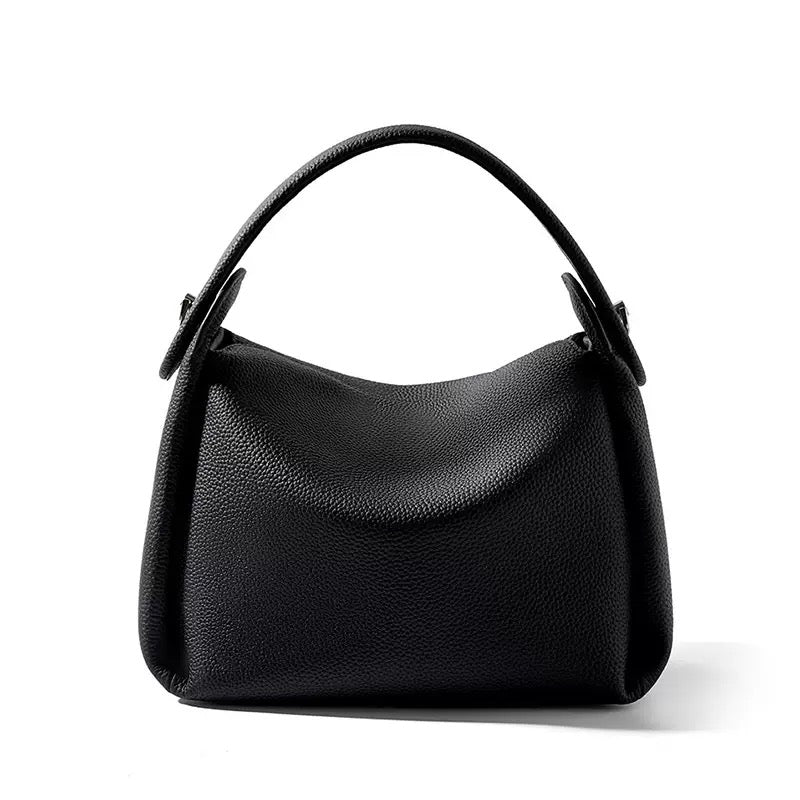 Women's Genuine Leather Box Shoulder Bag with Magnetic Closure and Crossbody Strap