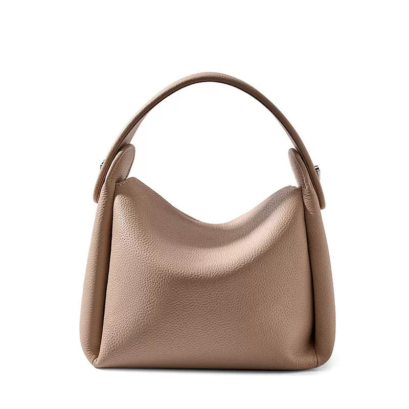 Women's Genuine Leather Box Shoulder Bag with Magnetic Closure and Crossbody Strap