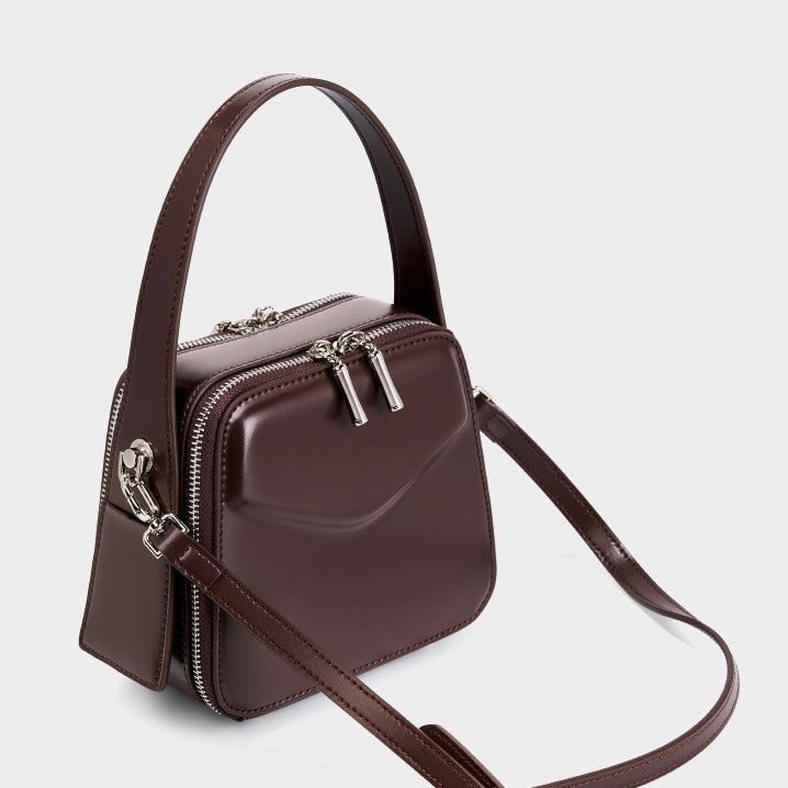 Women's Genuine Leather Trapezoid Top Handle Shoulder Bag