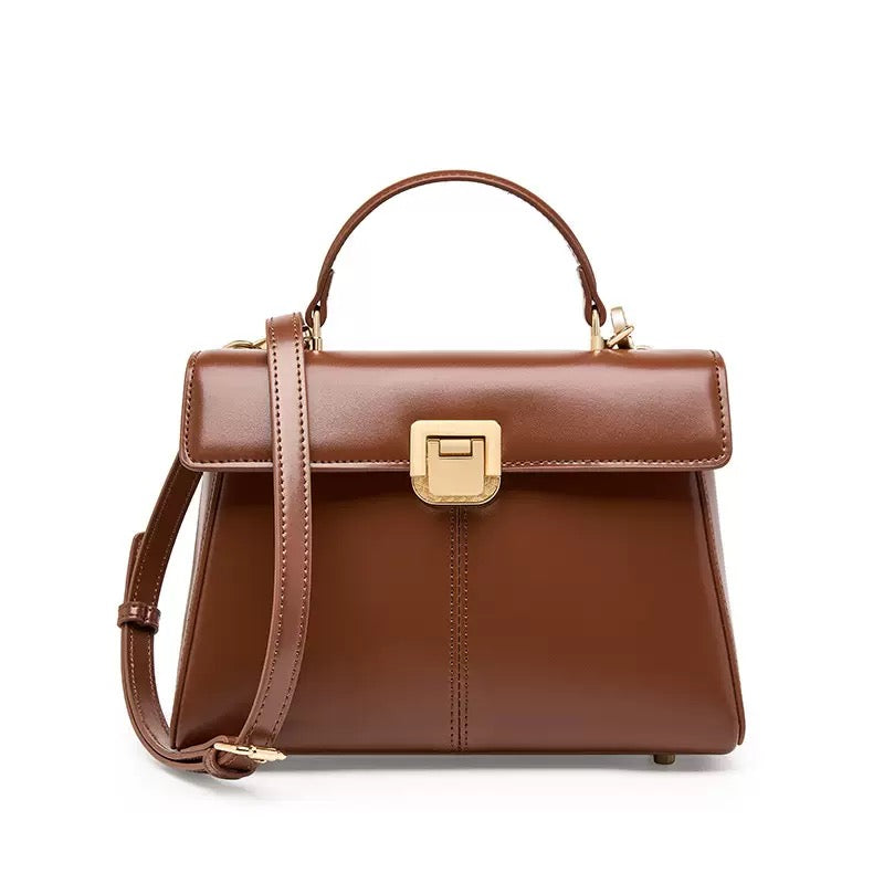 Women's Genuine Leather Horseshoe Buckle Handbag with Crossbody Strap