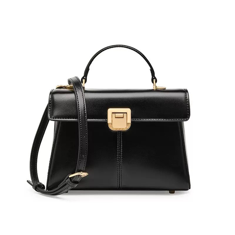 Women's Genuine Leather Horseshoe Buckle Handbag with Crossbody Strap
