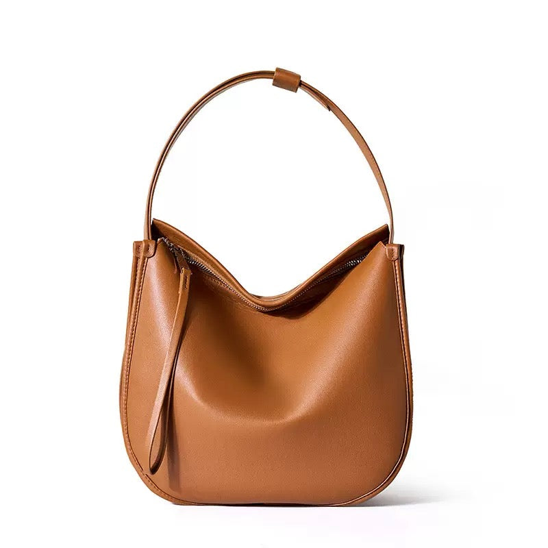 Women's Genuine Leather Soft Tote Bag with Large Capacity and Zipper Closure