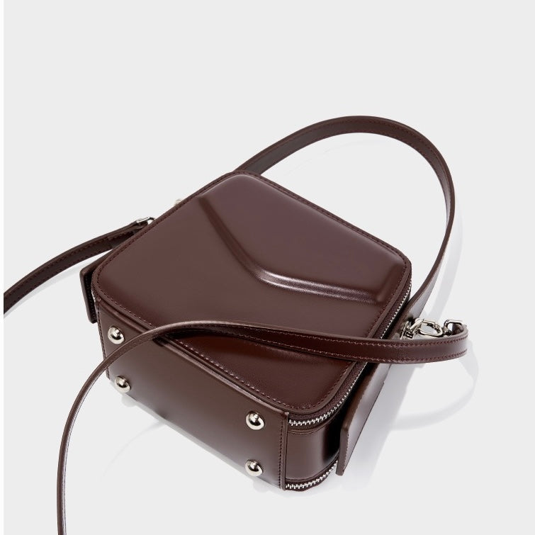 Women's Genuine Leather Trapezoid Top Handle Shoulder Bag