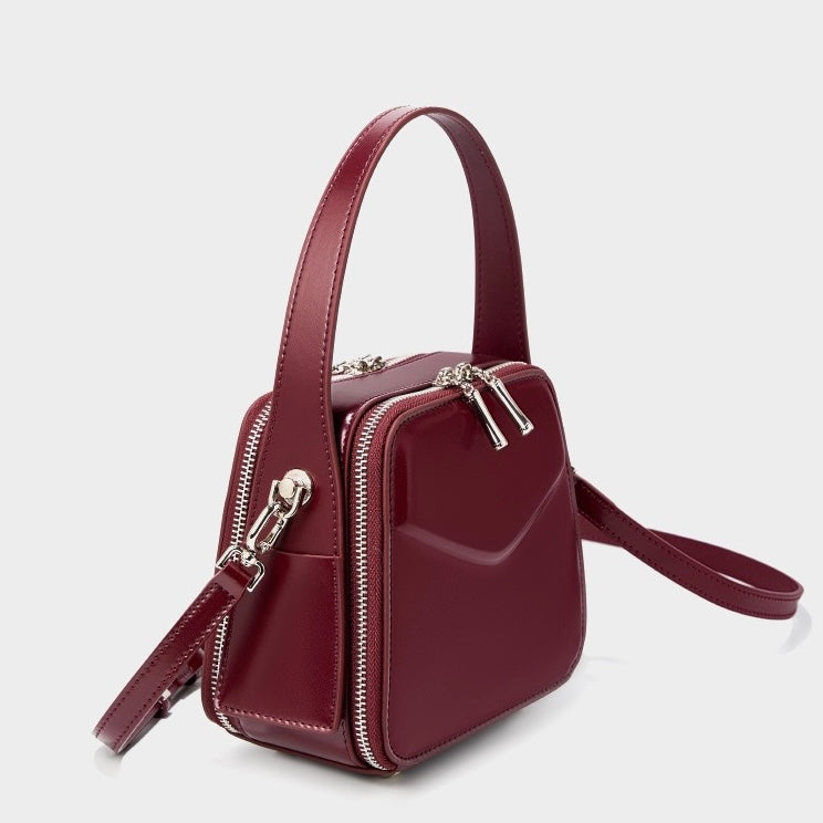 Women's Genuine Leather Trapezoid Top Handle Shoulder Bag