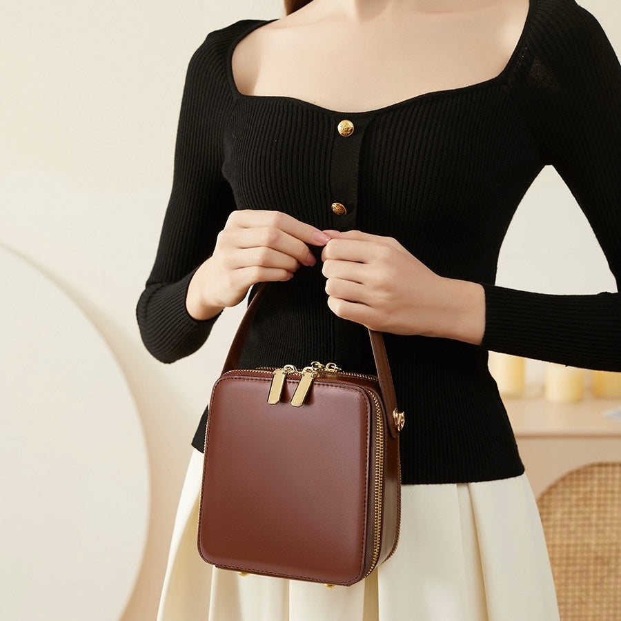 Women's Genuine Leather Structured Box Crossbody Handbag