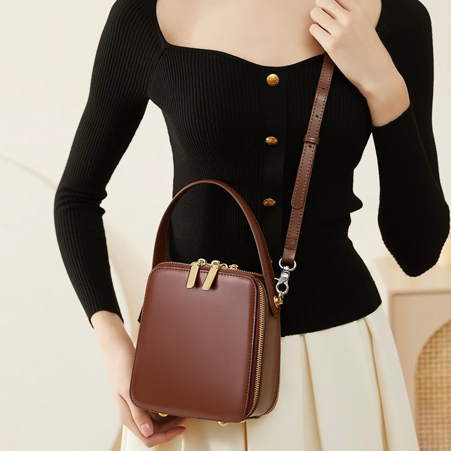 Women's Genuine Leather Structured Box Crossbody Handbag