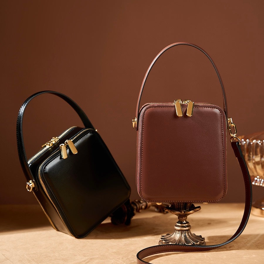 Women's Genuine Leather Structured Box Crossbody Handbag