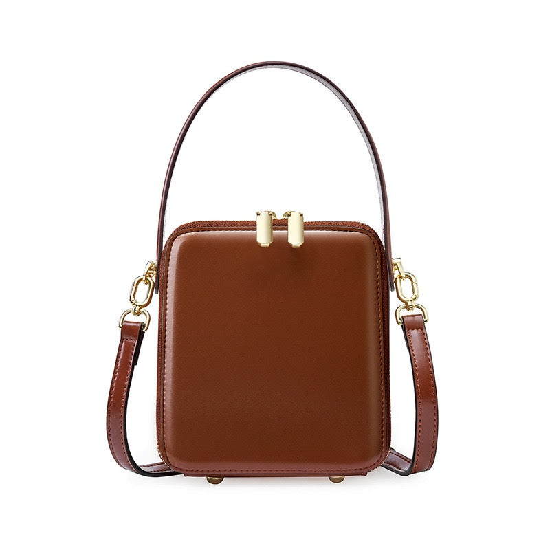 Women's Genuine Leather Structured Box Crossbody Handbag