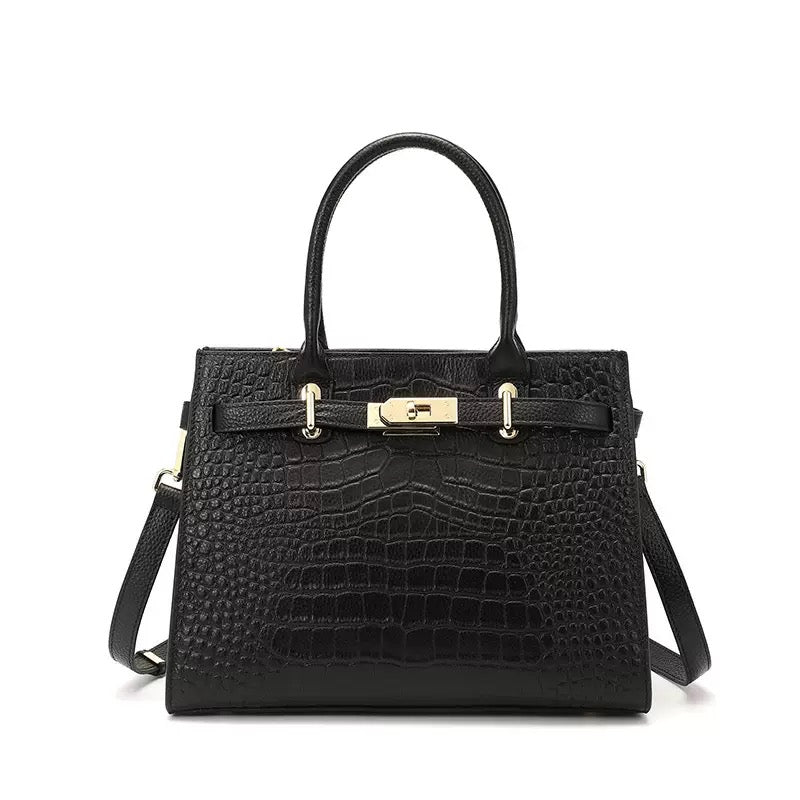 Women's Genuine Leather Classic Crossbody Tote Bag with Adjustable Strap