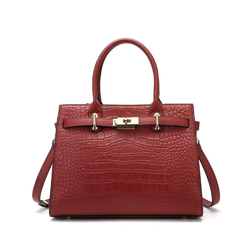 Women's Genuine Leather Classic Crossbody Tote Bag with Adjustable Strap