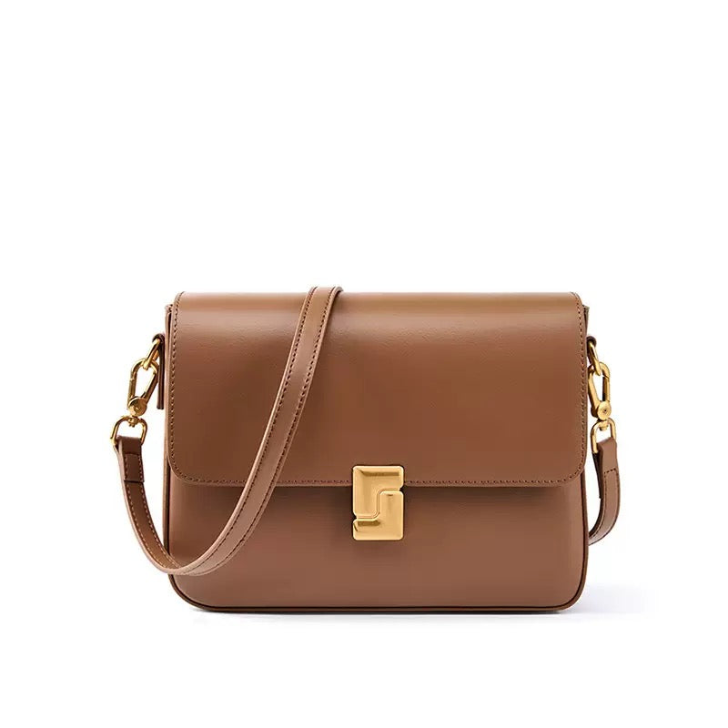 Women's Genuine Leather Shoulder Box Bag with Adjustable Crossbody Strap