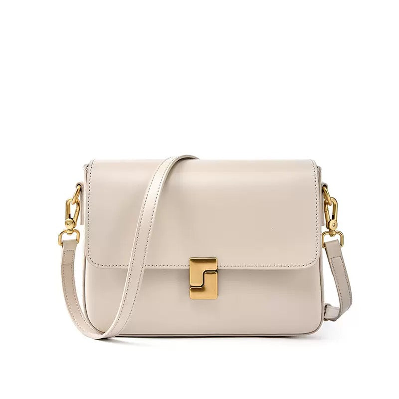 Women's Genuine Leather Shoulder Box Bag with Adjustable Crossbody Strap