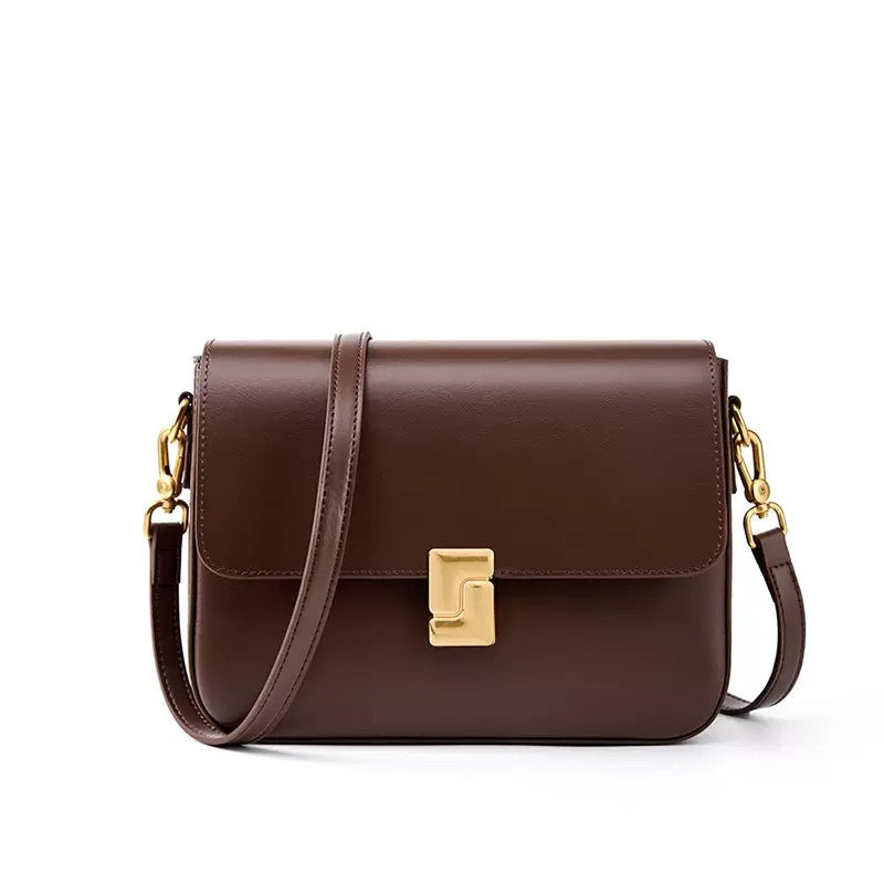 Women's Genuine Leather Shoulder Box Bag with Adjustable Crossbody Strap
